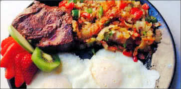 Grilled Steak with Eggs and Obrien Potatoes