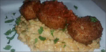 Fried Scallops with Salsa Risotto