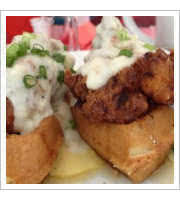 Smothered Chicken and Waffles at Silk City Diner