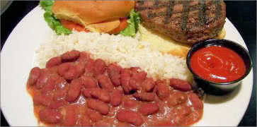 Kobe Burger with Side of Beans and Rice