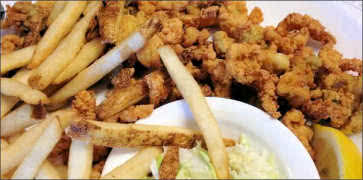 Fried Clams with Fries and Fresh Coleslaw