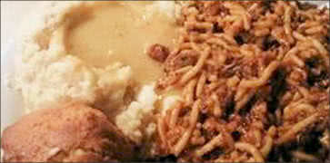 Spaghetti with Mashed Potatoes and Gravy