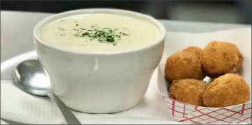 Clam Chowder with Hush Puppies