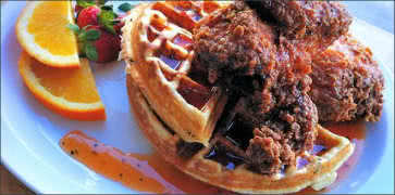 Fried Chicken on Waffles with Chili Maple Molasses Citrus Glaze