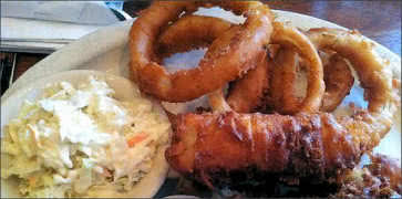 Fish and Chips with Onion Rings and Coleslaw